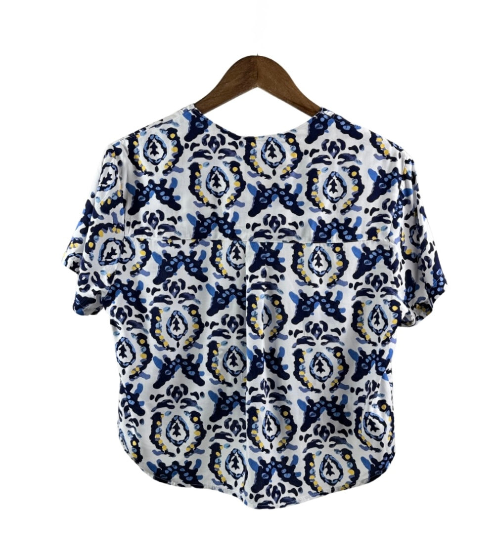 Blue Lies Button Up Crop Top